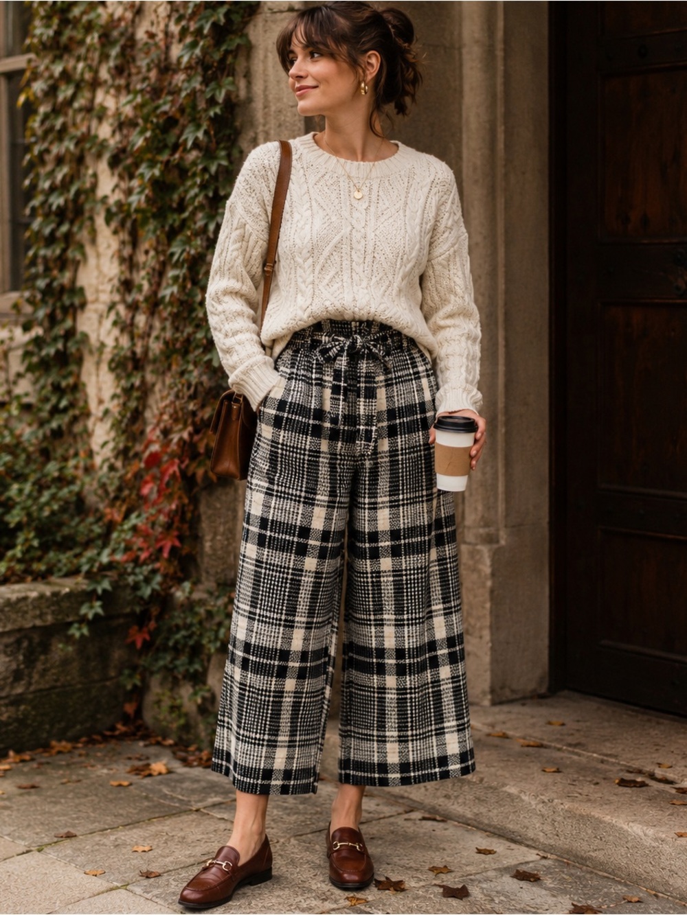Anthropologie Ett:wa Plaid Paperbag Waist Wide Leg Crop Pants Size 4